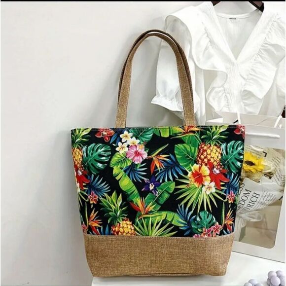 Tropic Pattern Canvas  Summer Beach Bag Travel Bag For Vacation - Picture 11 of 11